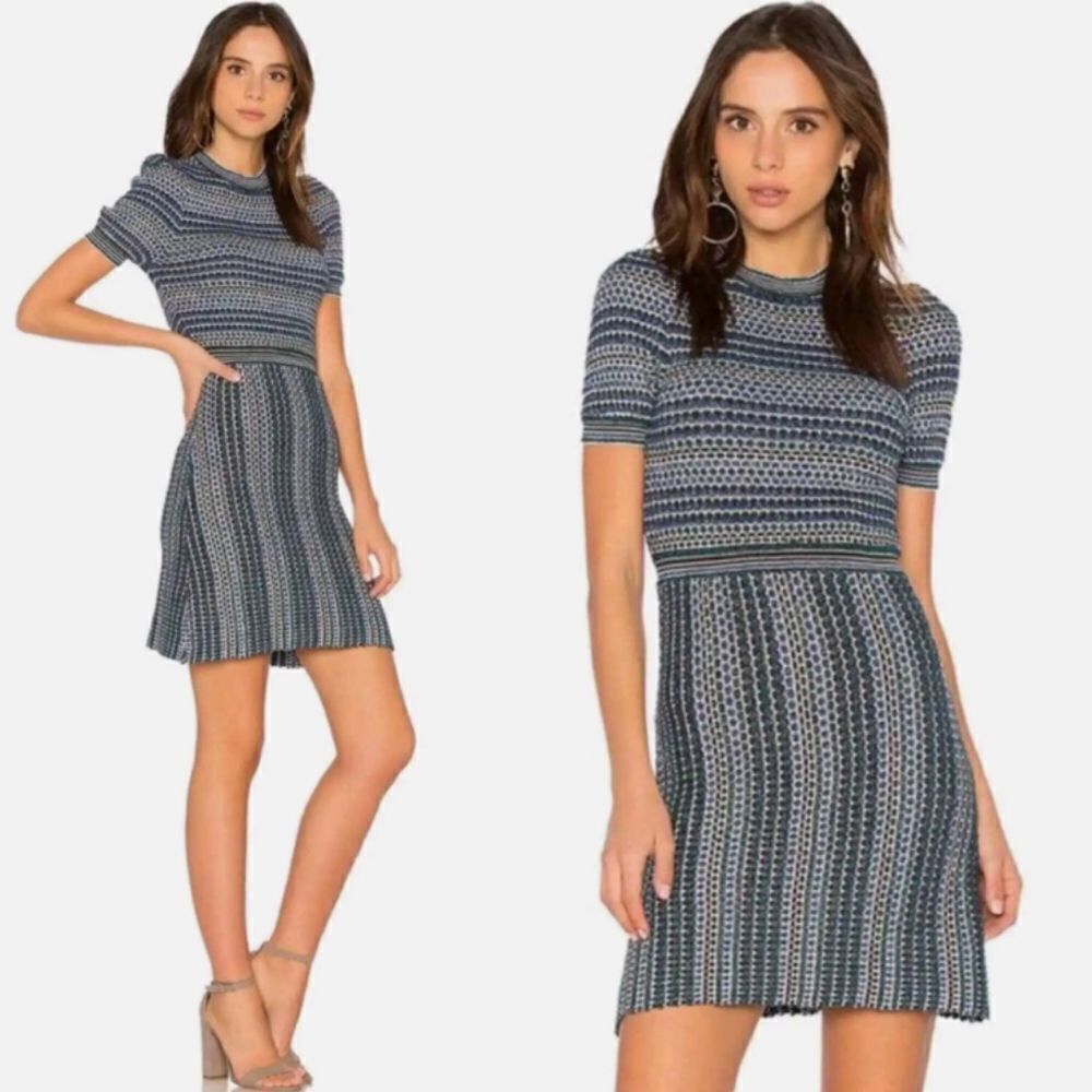 Free PEOPLE Free People Into You Mini Sweater Dress Green Blue Knit Medium @i